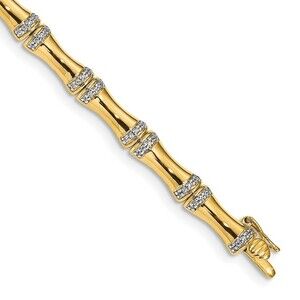 14k Yellow Gold Gold Diamond Bamboo Design Bracelet